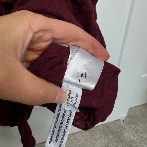 Madewell Crinkle Cotton Button Front Midi Dress Collared Cabernet Red Size 0 - Picture 5 of 6